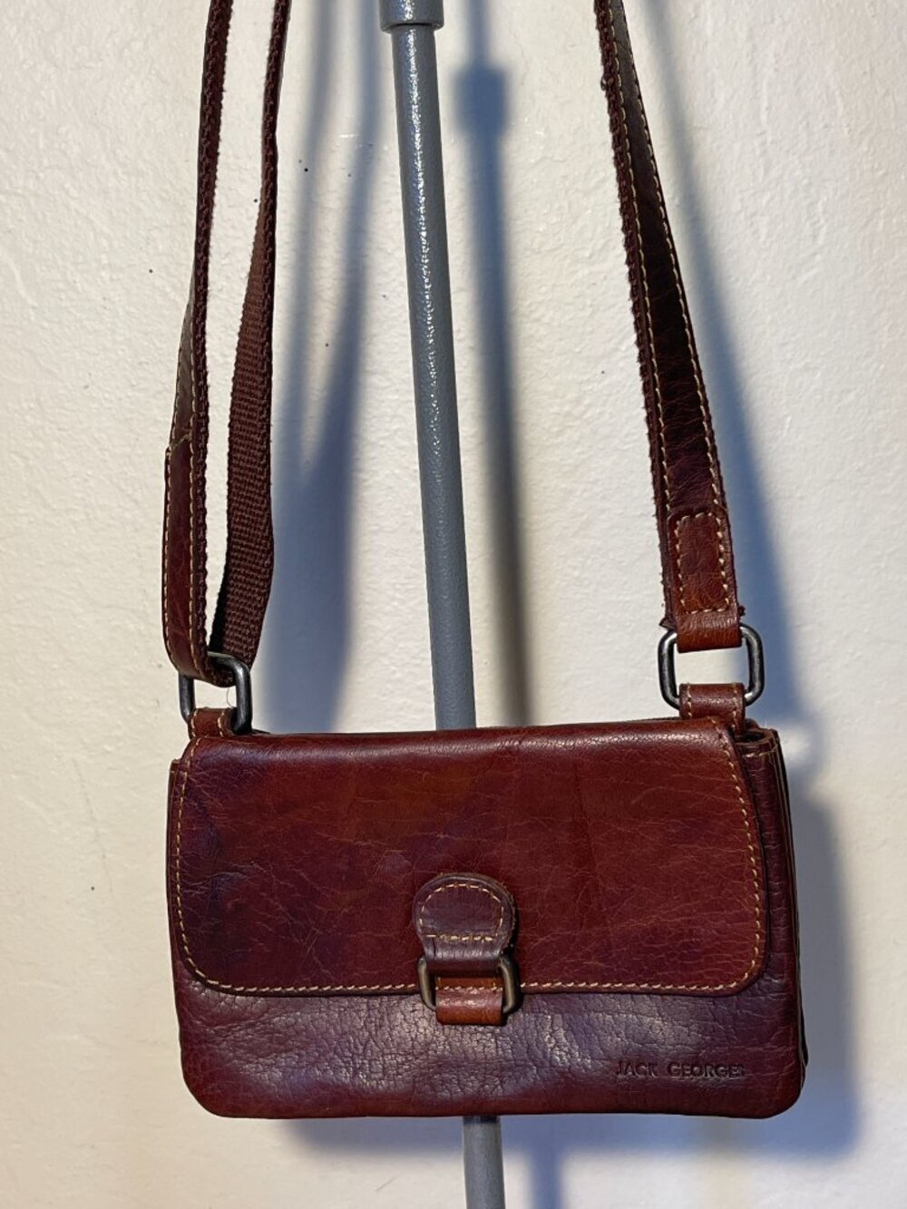 Jack Georges Voyager Mini Crossbody Bag Brown Full Grain Buffalo Leather